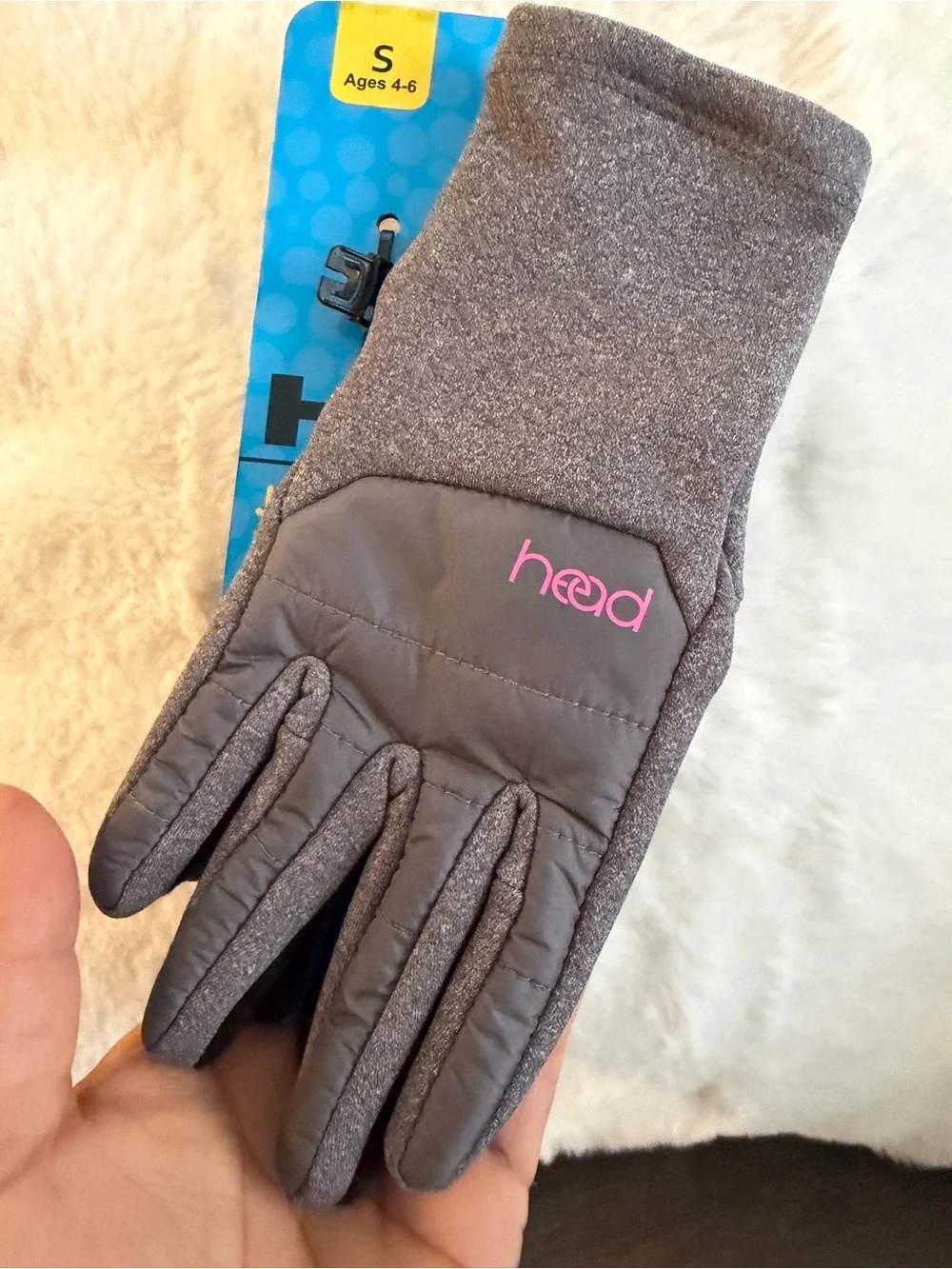 Head Gray Pink Kids Mittens